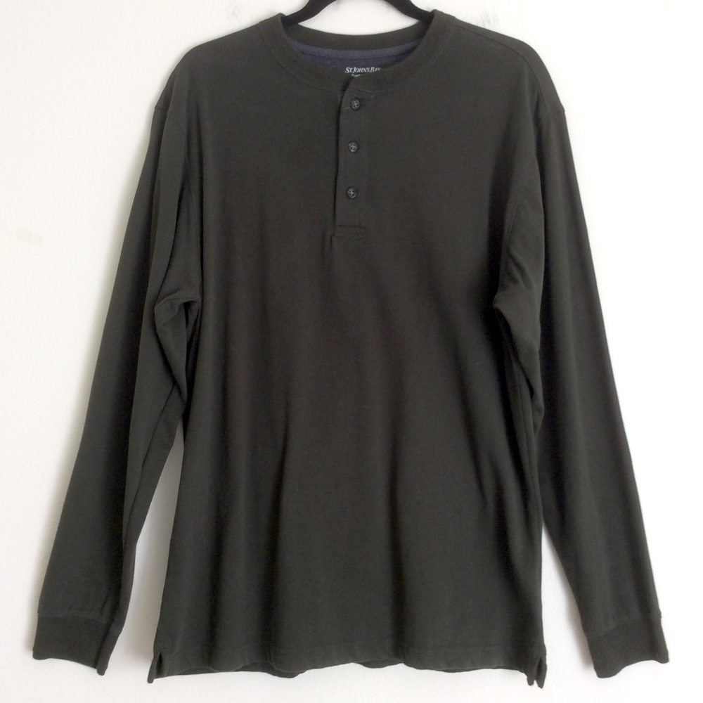 St. John’s Bay 100% Cotton Sueded Jersey Henley Outdoor Workwear Natural Fiber M